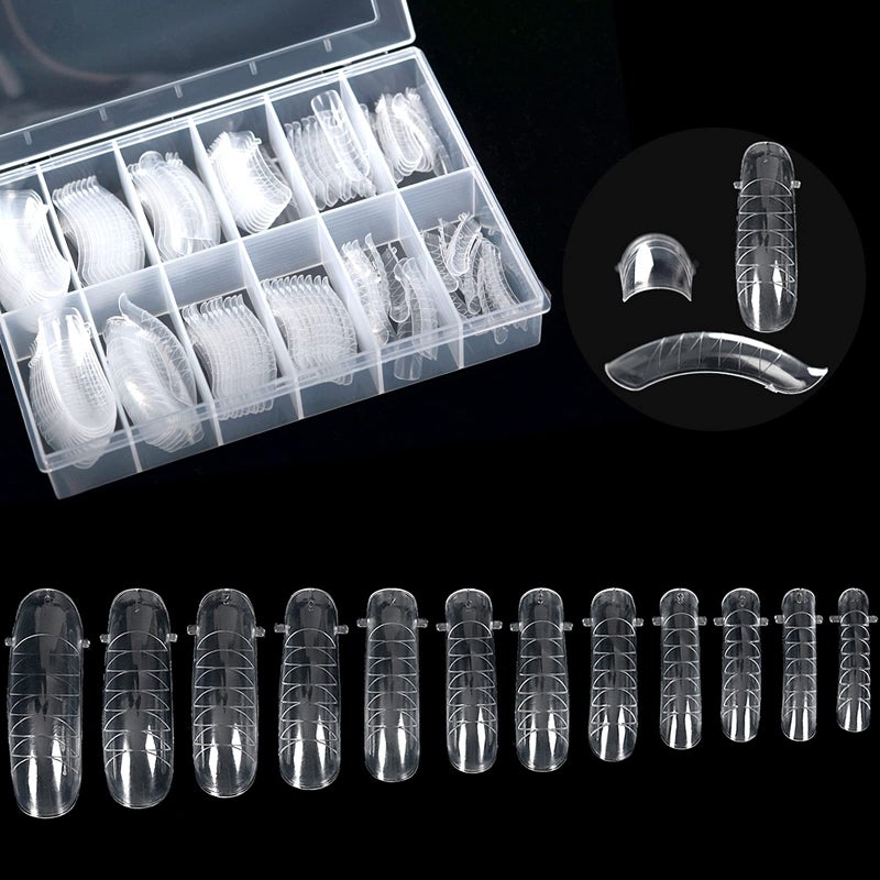 KADS 120PCS Clear Full Cover Dual Nail System Form UV Gel Acrylic Nail Art Mold Artificial Nail Tips with Scale for Extension (MODEL 4) - Image 1